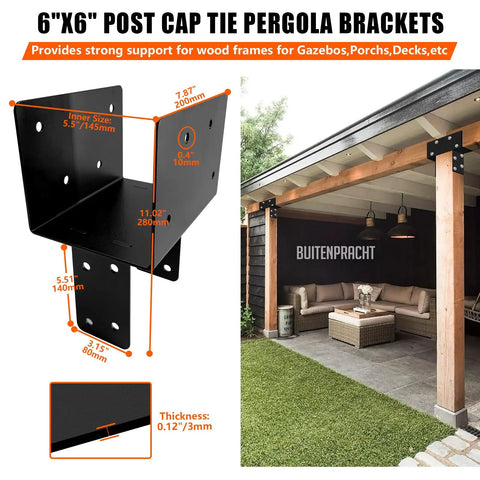 Beefy Heavy Duty Post Cap Tie Bracket For Wood Posts 6x6 Or 6x8 Black T Shape Pergola Bracket For Gazebos Patios Decks And Porches Weatherproof Outdoor Mount Easy Install One Pack