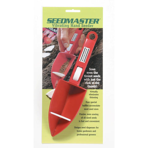 Rapli Clip Vibrating Hand Seeder For Precise Quick Sowing Of Tiny Seeds in red with packaging