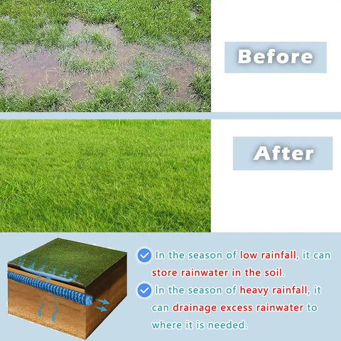 Before and after comparison of lawn using Frost-Resistant Perforated Drainage Pipe For French Drains No-Dig Solutions 60mm 80mm 110mm With 80m Lengths Ideal For Lawn, Sidewalk, And Under Driveway Flood Prevention.