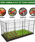 Six Panels Black Chicken Wire Garden Fence Set Keeps Critters Out Of Veggies And Lets You Shape It Into Rectangles Or Squares Includes Stakes For Raised Beds
