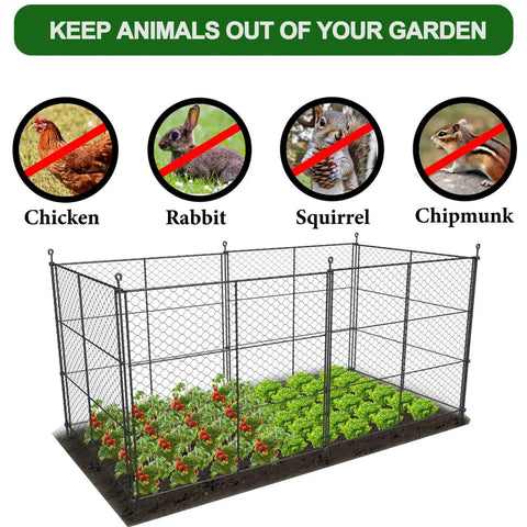 Six Panels Black Chicken Wire Garden Fence Set Keeps Critters Out Of Veggies And Lets You Shape It Into Rectangles Or Squares Includes Stakes For Raised Beds