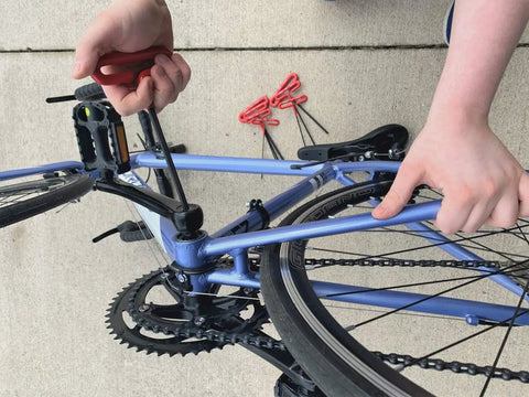 Using Cushion Grip Hex T Key Allen Wrench Set, 11 Piece, SAE Inch Sizes 5/64 to 3/8, on a bicycle crank arm bolt