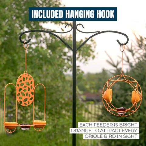 Oriole Bird Feeder Outdoor Baltimore Oriole Jelly And Orange Metal Feeder With Sun Design And Bright UV Resistant Powder Coated Steel