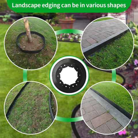 No Dig Landscape Edging Kit With 60 Spikes, 4 Inch Tall 66 Foot Border for lawns and garden edges in various shapes