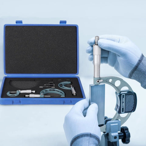 Outside Micrometer Set 0 To 4 Inches Pro Grade Machinist Tool Kit With Carbide Tipped Measuring Heads and Protective Case