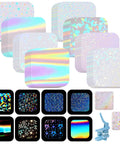 200 Pcs Button Maker Film Kit With Glittering Holographic Sheets For 50 Mm Badges Eight Styles Square Laminate Protective Film For Easy Do It Yourself Pin Maker Projects