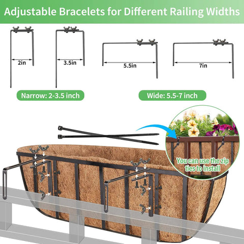 Two Pack 24 Inch Railing Planter Boxes With Coconut Liners For Outdoor Balcony Porch Fence And Patio No Fuss Easy Hang Deck