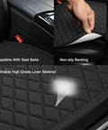 Premium Linen Front Car Seat Cover With Cushioned Pad, Sideless Design, Universal Fit, showing black quilted texture and non-slip backing