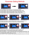 Front view of ZK-SMC04 stepper motor controller with blue LCD display, rotary knob, CW/CCW and RUN/STOP controls.