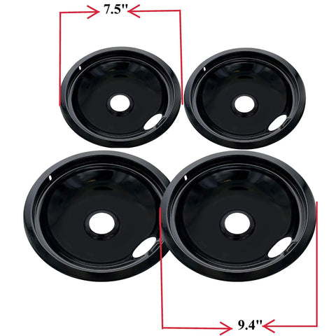 Porcelain Drip Pan Set for Frigidaire Kenmore Ovens, Replacement Four Piece Includes Two 6 Inch And Two 8 Inch Pans, Made in USA