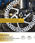 Close-up of a bike wheel with Durable Carbon Steel Bike Hub Nut And Safety Washer Kit for front and rear wheel hubs.