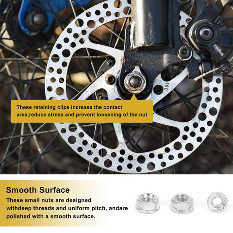 Close-up of a bike wheel with Durable Carbon Steel Bike Hub Nut And Safety Washer Kit for front and rear wheel hubs.