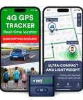 Keep Your Ride Secure With This Heavy Duty Magnet GPS Tracker Featuring Free 4G LTE Tracking App, showing GPS app on phones with map.