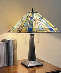 Handmade Stained Glass Tiffany Style Table Lamp With Two Lights 16 Inch Wide Shade 24 Inch Tall Rustic Mission Desk Lamp in room