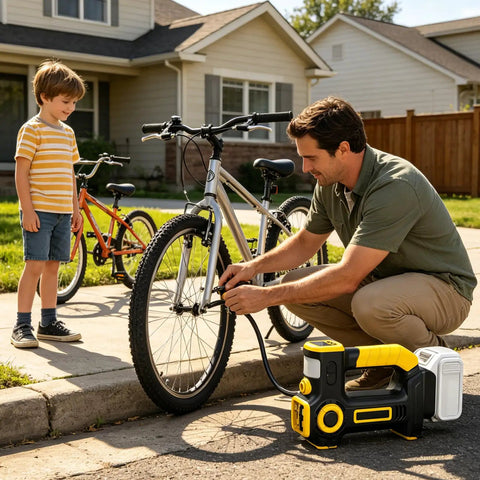 Heavy Duty Portable Tire Inflator Air Compressor Compatible With DeWalt 20V Battery. Delivers Quick And Powerful 180 Psi Inflation For Cars, Trucks, Motorcycles. Works With Existing Dewalt Tools. Bare Tool Only, No Battery Included. Super Fast Setup.
