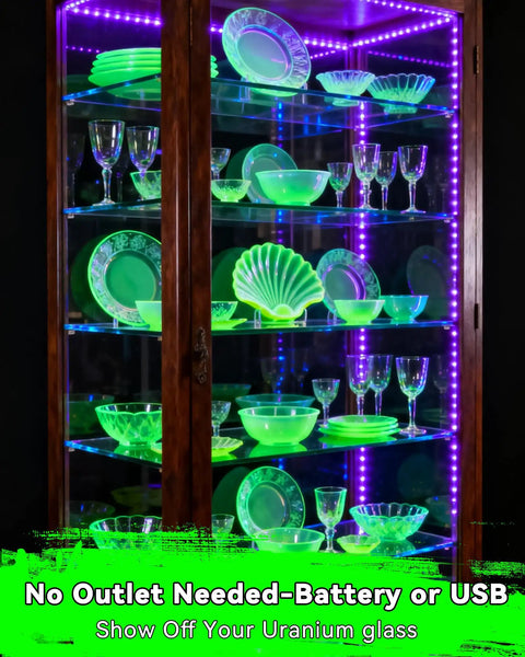 16.4Ft Black Light Strip Kit With USB Plug And Battery Box Two 8.2Ft Strips 300LEDs illuminating glass cabinet
