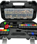 Pro Grade 16 Inch Rivet Nut Tool Kit with 15 Metric and SAE Mandrels, 236 Rivet Nuts, carrying case open view
