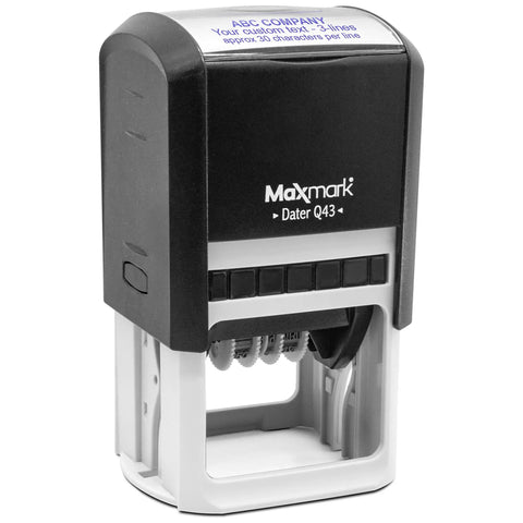 Super Large Rolling Date Self Inking Stamp With Receive Alert And Custom Line Dual Blue Red Ink Desk Essential Works Like A Champ Built Tough For Heavy Everyday Use Totally Hassle Free - close-up view highlighting custom text feature.