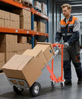 Person using Heavy Duty 4 In 1 Hand Truck Dolly With 1000 Lb Capacity Converts Between 2 Wheel And 4 Wheel Modes Non Slip Handle in warehouse