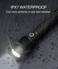 Rechargeable LED Flashlight 99,000 Lumens Ultra Bright Handheld Torch With 5 Modes, Waterproof under heavy rain on wet surface