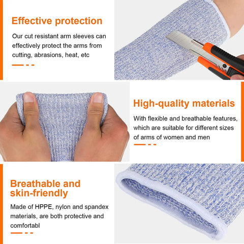 4 Pack Forearm Sleeves For Thin Skin Anti Cut Burn Resistant Covers For Cooking And Construction Work shown with scissors test
