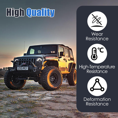 Jeep Wrangler JK equipped with heavy-duty tires showcasing wear, temperature, and deformation resistance features.