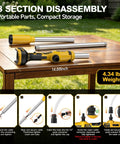Heavy Duty Cordless Stick Transfer Pump Battery Powered For Tight Spots With 3 Section Detachable Tube and assembly instructions on a table.
