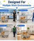 Heavy Duty Dog Crate Dolly With Rollin Wheels And Polished Chrome Casters 42 By 24 Inch mobile pet transport cart in various environments.