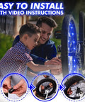 Father and son installing Two Tire Pack LED Bike Wheel Lights with Batteries Included for 100 Percent Brighter Visibility in Purple