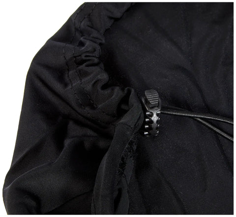 Close-up of black Stretchy Mixer And Equipment Cover for DJ Gear with adjustable shock cord detail