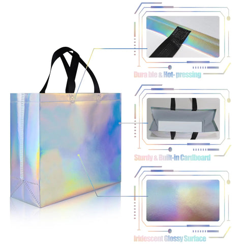 Poppin Glossy Iridescent Gift Bags Set Of 15 Reusable Goodie Bags With Handles And Sturdy Bases For Christmas Birthday Wedding Holiday Party