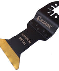 EZARC titanium oscillating tool blade for metal with gold teeth, side view