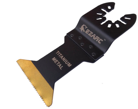 EZARC titanium oscillating tool blade for metal with gold teeth, side view