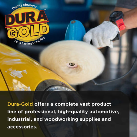 Three Pack 8 Inch Wool Buffing Pads With 7 Inch Flexible Edge Backing Plate for Auto Detailing on yellow car paint.