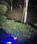 Outdoor scene illuminated by a Rechargeable Pocket EDC Flashlight 500 Lumens Dual LED Keychain Light For Work Running Walking Camping Fishing Hiking Dog Emergency Compact Lightweight Everyday Carry Must Have.
