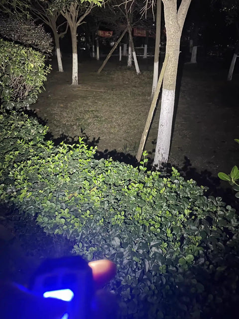 Outdoor scene illuminated by a Rechargeable Pocket EDC Flashlight 500 Lumens Dual LED Keychain Light For Work Running Walking Camping Fishing Hiking Dog Emergency Compact Lightweight Everyday Carry Must Have.