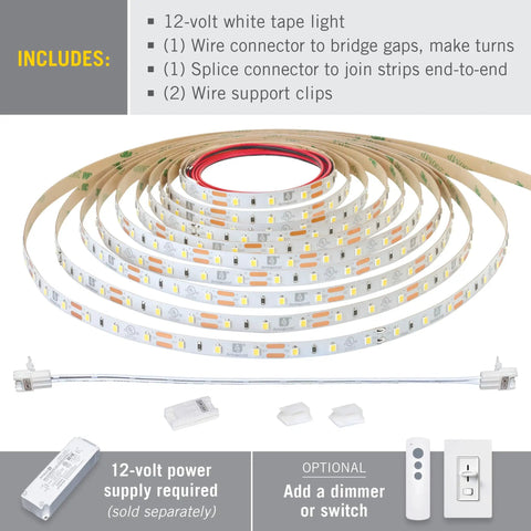 RibbonFlex Pro 12V White LED Strip Lights 60 LEDs per meter 2700K warm white 32.8 ft with connectors and installation accessories