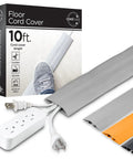 10ft Floor Cord Cover Cable Protector Heavy Duty Cord Hider in gray with power strip, packaging box.
