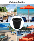 Silicone Patio Umbrella Hole Ring Cone Wedge Plug Stabilizer Sleeve For Two To Two And A Half Inch Table Hole And One And A Half Inch Pole Adapter Black Outdoor Accessory Durable Weather Resistant Design in use at various outdoor locations.