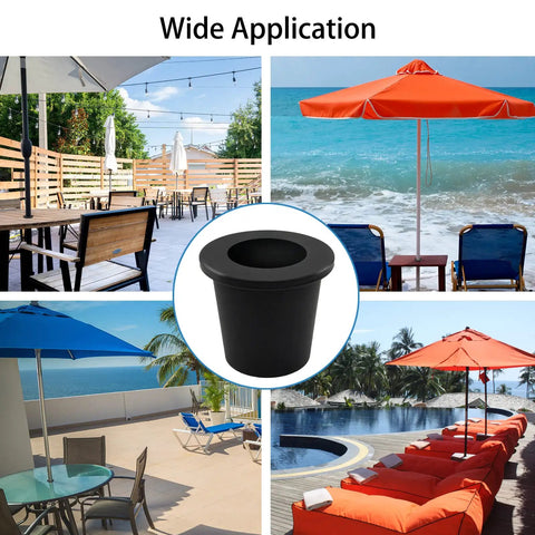 Silicone Patio Umbrella Hole Ring Cone Wedge Plug Stabilizer Sleeve For Two To Two And A Half Inch Table Hole And One And A Half Inch Pole Adapter Black Outdoor Accessory Durable Weather Resistant Design in use at various outdoor locations.