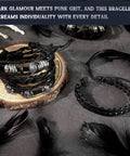 Badass Punk Leather Bracelet Set With Studded Spike Cuffs And Skull Details Kicking Up That Dope 80s Rock Vibe Premium Faux Leather Goth Accessories For Men Women Ready To Rock Out Today, featuring multiple textured black faux leather bracelets.