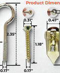 Dimensions of hook, screw, and anchor from 120 Piece Self Drilling Drywall Anchors And Screws Kit With Hooks, Light Duty Hangers
