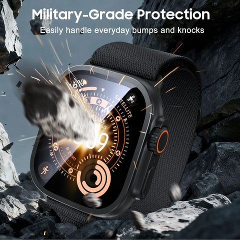 Apple Watch Ultra 49mm Screen Protector With Titanium Alloy Frame And 9H Tempered Glass For Ultra 3 2 1 Military Grade Protection