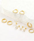 Gold Stud Earrings Set For Women With Nine Pairs Of CZ Flower, Ball, And Star Huggie Hoops For Multiple Piercings, Flat Back Cartilage Tragus Earrings, Stacks, Gold Silver Plated, Everyday Shine; gold CZ hoops and flower studs