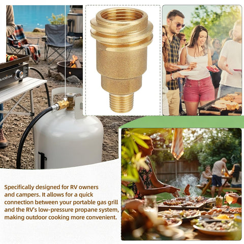 Heavy-Duty Propane Quick Connect Adapter QCC1 Type 1 To One Quarter Inch Male NPT Brass Tank Connector for RVs, grills, camping