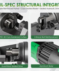 Components of the Yixbizhu 1250W Electric Hydraulic Rebar Cutter Slices #3 To #6 Steel Bars In 1.5 Seconds showing frame, blade, drive, and body.