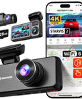 Elite 4K Dash Cam With 3 Channel Front 4K, Rear 2.5K And Cabin 1080P, Dual STARVIS 2 Sensors IMX678 IMX675, True Night Color displayed