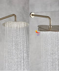 UMJIGF Shower System Brushed Gold Bathroom Shower Faucet Set with Tub Spout, showcasing adjustable 8 inch round shower head.