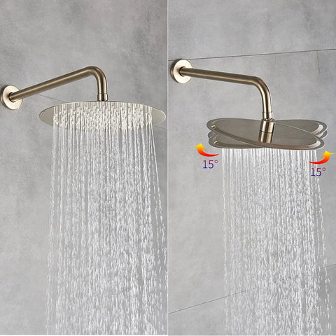 UMJIGF Shower System Brushed Gold Bathroom Shower Faucet Set with Tub Spout, showcasing adjustable 8 inch round shower head.