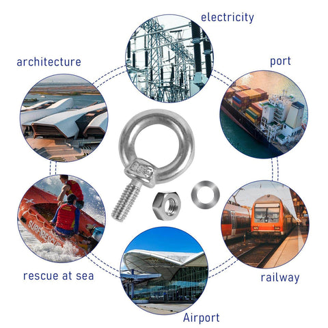 10 Pack M6 Eye Bolts With Nuts Stainless Steel 304 Beefy Heavy Duty Eyebolts for lifting and rigging in diverse applications.